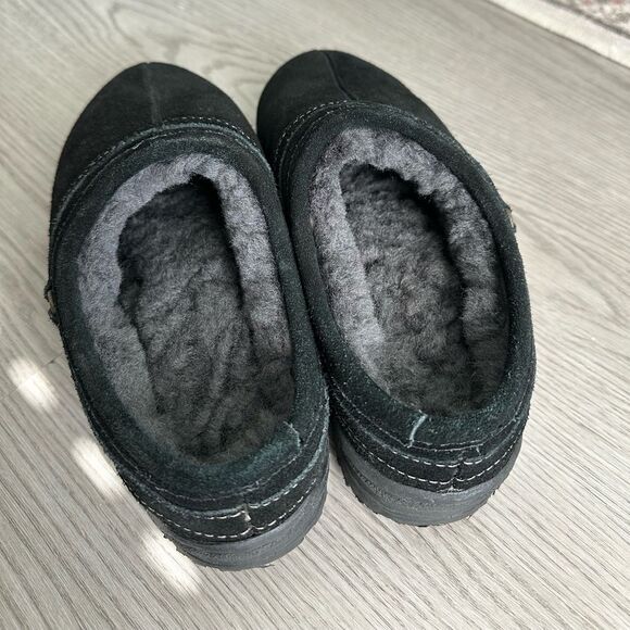 LAMO Sheepskin Suede Black Clogs Women’s 5/6 Cozy Slip-On Shoes - Picture 3 of 4